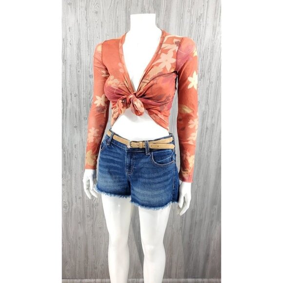 Vintage 90s Y2K Second Skin Printed Top Boho Hippie Floral Mesh - Picture 3 of 6